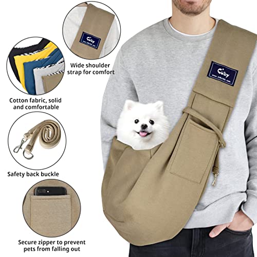 Dog and Cat Sling Carrier - Hands Free Reversible Pet Papoose Bag - Soft Pouch and Tote Design - Suitable for Puppy, Small Dogs Cats Outdoor Travel(Khaki, Unadjustable Strap) - color: Khaki