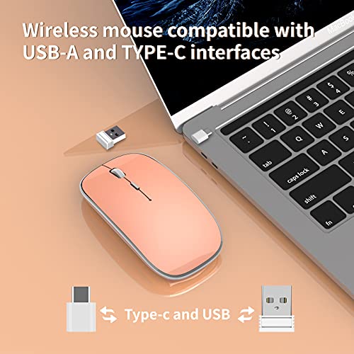 Halpilt Wireless Mouse Chargeable Portable Silent USB-A and USB-C Dual Mode Wireless Mouse 3 Adjustable DPI for Laptop, Mac, Android, PC (Q23S Orange) - color: Orange