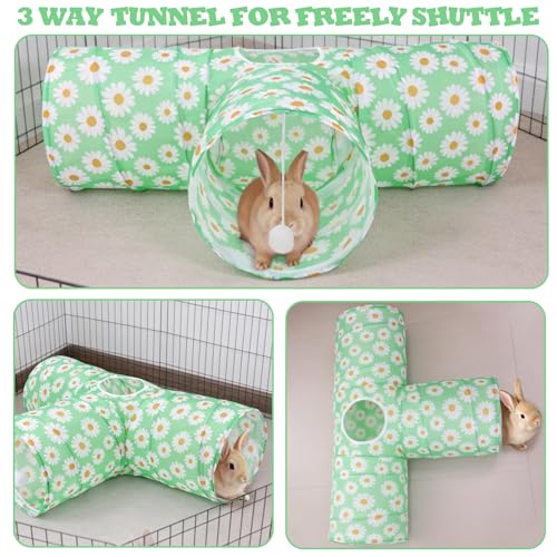 BWOGUE Bunny Tunnels & Tubes, 3-Way Collapsible Rabbit Hideout for Bunnies | Small Animal Hideout for Play, Peephole for Exploration, Ball Toy for Play, Folds Flat for Storage, Guinea Pigs and Kittens - color: Greenflower
