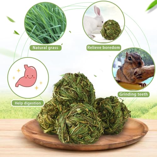 PINVNBY 6 Pack Rabbit Chew Grass Balls,Natural Timothy Woven Bunny Hay Ball Teeth Grinding Activity Play for Hamster Chinchillas Gerbils Guinea Pigs and Other Small Animal - size: 【6 PCS】