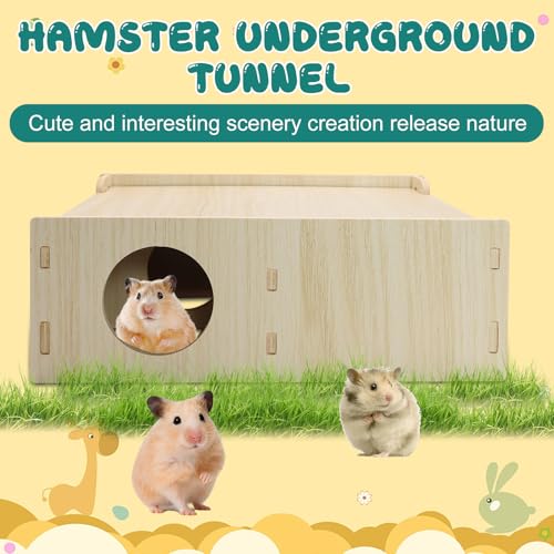 Hamster and Mouse Wooden Tunnel Cage Secret Peep Shed Waterproof | Chamber Hideout & Tunnel Exploring Toys Easy to install