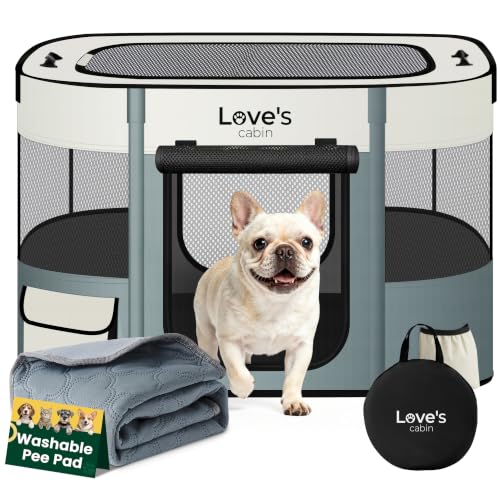 Love's cabin Dog Playpen Cat Puppy Pen, Portable Playpens for Pet Indoor/Outdoor Travel Camping, Foldable Kennel Tent Crate for Rabbits & Small Animals with Carrying Case (Gray Green with Pad, Small) - color: Gray green with Pad, style: Small