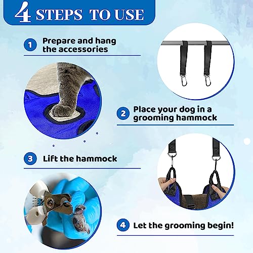 PatiencET Cat Grooming Hammock Kit | For Cats & Dogs up to 12 lb, Hanging Harness and Sling for Nail Trimming, Includes Clippers/Trimmer, File & Comb, Blue XS - color: Blue, size: XS (12 LB Max)