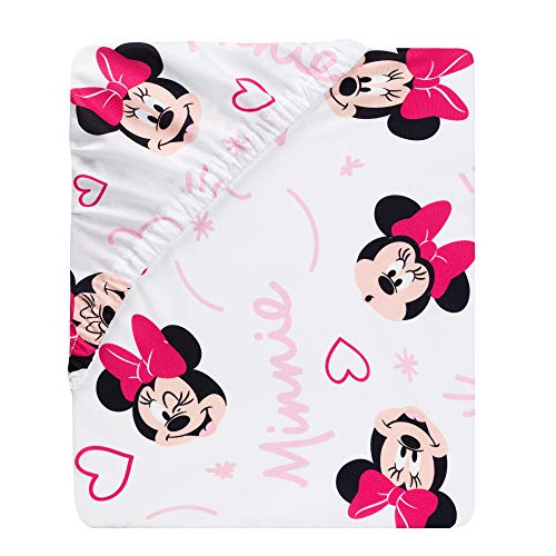 Lambs & Ivy Disney Baby Minnie Mouse Love Pink Heart Fitted Crib Sheet | Fits Standard Size Crib Measuring 52" x 28", Elastic All-Around, White Microfiber - color: Minnie Mouse Love, size: Standard Crib