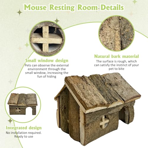 kathson Bark Wood Dwarf Hamster House with Small Window Mouse Natural Chewable Hideout Hut Mice Resting Room Hamster Cage Accessory for Dwarf Hamster Mice Young Syrian Hamsters and other Small Animals