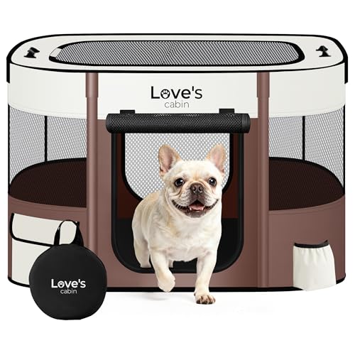 Love's cabin Pet Puppy Dog Playpen, Medium Dog Tent Crates Cage Indoor/Outdoor, Portable Exercise Playpen for Cat, Foldable Pop Up Dog Kennel Playpen with Carring Case (M, Brown) - color: Brown, style: Medium