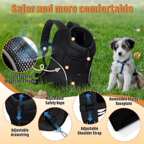 YUDODO Dog Front Carrier Backpack, Adjustable Breathable Dog Backpack | Ventilated, Safety Belt, Lightweight, Reflective Strip, Pocket Storage, For Walking Hiking Outdoor, Jet Black, M - color: Jet Black