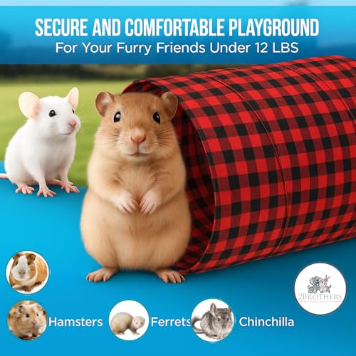 Tunnels with 3-Way Entrance - Cozy, Washable Guinea Pig Hideout - Interactive Cage Toys (Red Plaid) - color: Red Plaid