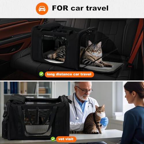 pidipiti 25x17x17 Extra-Large Expandable cat Carrier for car Road Travel | for 1 Extra-Large cat/2 Large /3 Medium Cats up to 35 lbs,large cage kennel for long road trip,zipper lock,good Visibility - size: 25.5"L x 17"W x 17"H