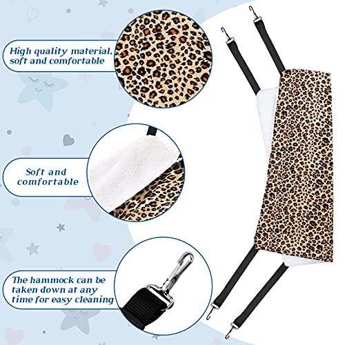Jetec 2 Pack Cat Hammock for Cage, Catio Accessories Reversible Soft Cats Bed with Adjustable Straps and Hooks Double-Sided Linen and Fleece Hanging Hammock for Cats, Kitten(Leopard and Dot,S) - size: S