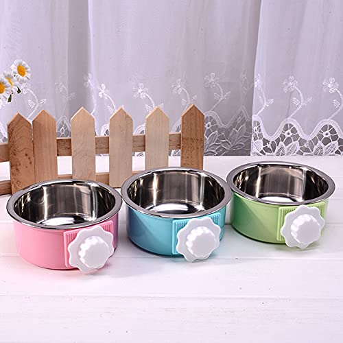 Crate Dog Bowl,Removable Stainless Steel Water Food Feeder Bowls Crate Coop Cup,Pet Cage Bowls with Bolt Holder for Cat, Puppy, Birds, Rats, Rabbits Small Animals ((Blue+Green+Pink) Round, Large) - color: (Blue+Green+Pink) Round, size: Large