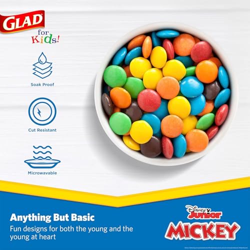 Glad Disney Mickey and Friends Disposable Snack Bowls, 6 Oz, 32 Ct, 2-Pk | Heavy-duty paper, soak-proof, no lids, soup ice cream and everyday treats - size: 32 Count (Pack of 2)