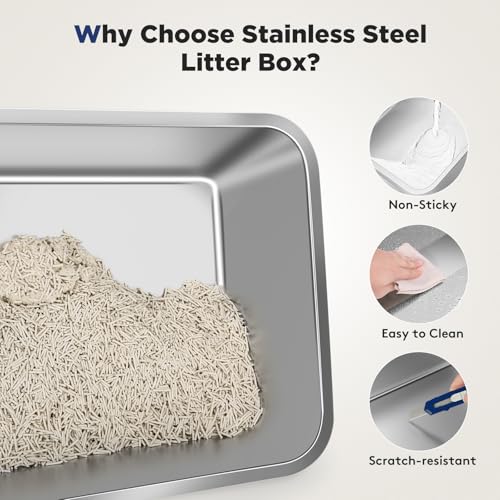 FURTIME XXXL Extra Large Enclosed Stainless Steel Litter Box with Lid | Large Enclosed Cat Litter Box for Big Cats, Metal Cat Box with High Sided Enclosure & Scoop, Grey - color: Grey, size: XXX-Large