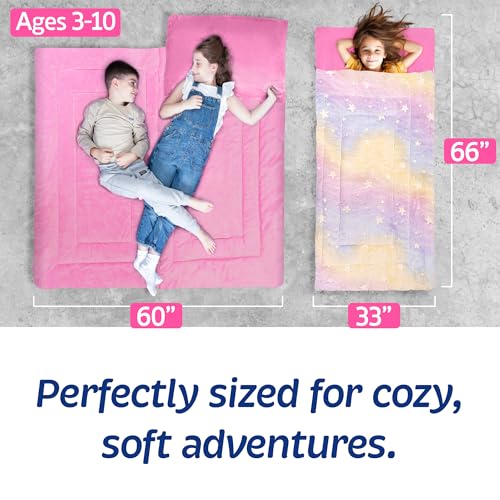 Kids Sleeping Bag for Boys & Girls - Glow in The Dark for Ages 3+, Large With Pillow Pocket, Extra Soft Toddler Blanket (66" x 33") - color: Rainbow - Stars