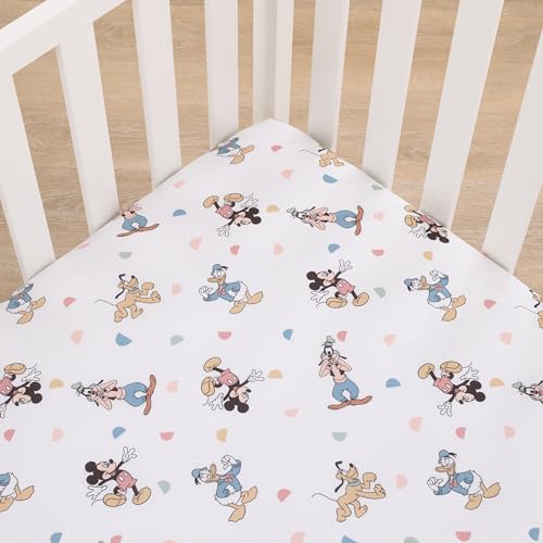 NoJo Disney Mickey Mouse Light Blue, White, and Tan Donald Duck, Goofy, and Pluto Super Soft Nursery Fitted Crib Sheet - color: Mickey Mouse - Blue and Tan, size: Crib