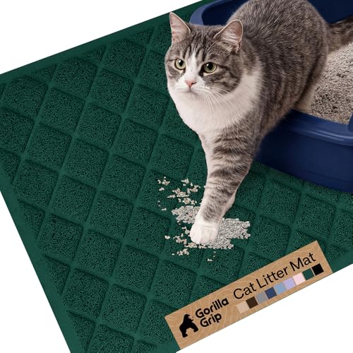 GORILLA GRIP Cat Litter Box Mat, Cushioned Coil Mesh Litter Trapping Mats, Scatter Control Supplies for Less Mess, Phthalate Free, Ultra Deep Catch Grooves, Rinse or Vacuum to Clean 24x17 Hunter Green - color: Hunter Green, style: Small (24" x 17")