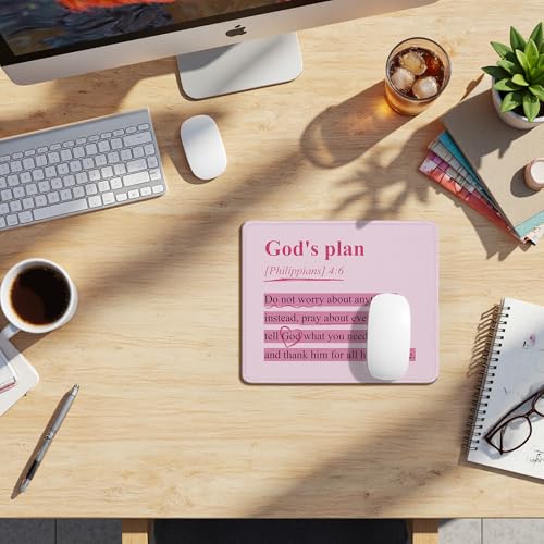 Pink Christian Mouse Pad, Philippians 4:6 God's Plan Bible Verse Mouse Pads Mousepad for Desk Home Office Dorm Computers Laptop, Religious Office Supplies Desk Accessories, 9.5x7.9 Inch - color: 20Child