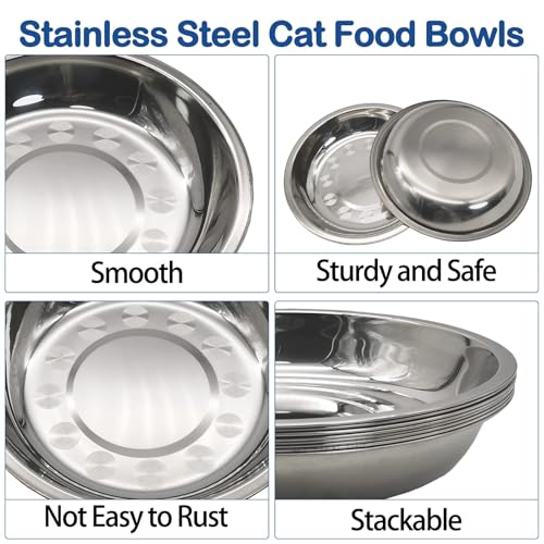 kathson 8 Pcs Stainless Steel Cat Food Bowls, Replacement Whisker Relief Cat Metal Dishes, Shallow Wide Cat&Dog Food and Water Bowl Suitable for Pet Feeding Stand, Dishwasher Safe (7.00 Inch Dia.) - size: 7.00 Inch Dia.