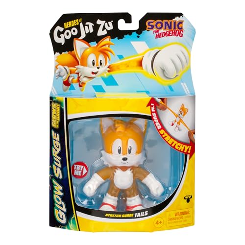 Heroes of Goo Jit Zu Stretch Surge Tails, Powered Up with Glow Surge Giving Him Glow-in-The-Dark Powers, Scrunchy, Stretchy Filling, Stretch Him Up to 3 Times His Size – Sensory Toys - style: Tails - Glow in the Dark