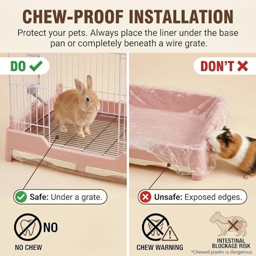 100 Pack Disposable Guinea Pig Cage Liners, Large Rabbit Litter Box Liners with Elastic Edges, Leak-Proof PE Plastic Film for Small Animal Tray Pans (Fits up to 16.53" x 24")