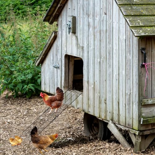 2 PCS Chicken Coop Ramp with Cable Ties, Black Adjustable Length (16.5-29.5 Inch) Iron Wire Ladder for Coop Henhouse Leg Problem or Cannot Fly Chickens, Waterproof