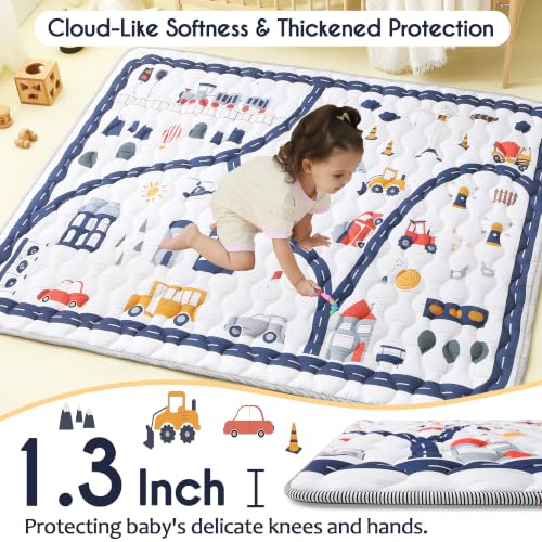 Viviland Baby Mats for Floor, 71x59 Inch Playpen Mat, Thicker & Large Soft Playmat for Baby and Toddlers Infants, Non-Slip & Machine Washable, Truck Map - color: Truck Map, size: 71" X 59"
