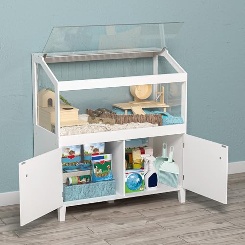 GDLF Hamster Cage with Acrylic Panels and Storage, 39.5 x 19.7 Inch | Furniture-style habitat offers two levels, two access doors, and ample floor space for hamsters, gerbils, rats, or hedgehogs