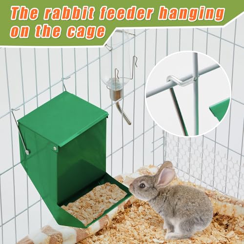 2 Pack Rabbit Feeder and 12 oz Water Bottle for Cages Pet Food Water Dispenser with Lid Metal Feeders Outside for Guinea Pig Hamsters Chinchillas Gerbils and Other Small Animals(2 Lbs)