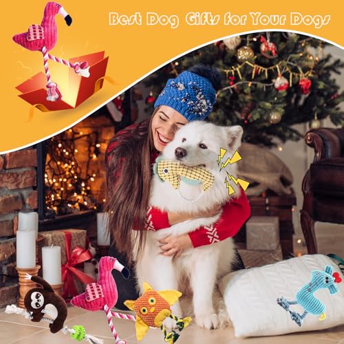 MRSOHRET 5 Pack Plush Dog Toys with Rope, Squeaky Dog Toys, Tug of War Dog Interactive Toy, Durable Dog Chew Toys for Large Dogs & Puppies