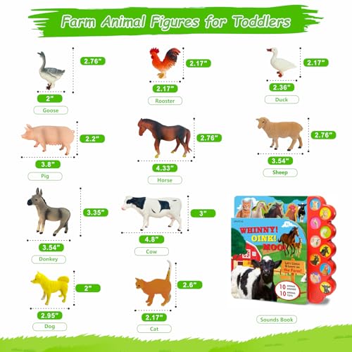 iGRATENS Farm Animals Figures Toys with Sound Books, 10PCS Farm Animals for Toddlers & Animal Sound Books with 10 Buttons, Plastic Animals, Farm Toys for Toddlers 3-5, Animal Lover Gifts for Kids - style: Farm Animals
