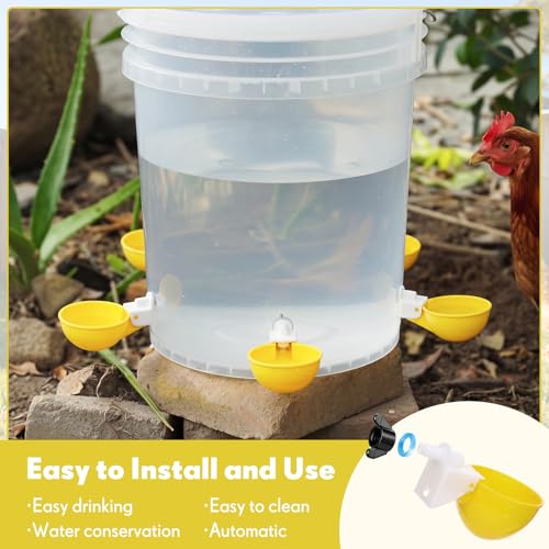 LemonRoad 30 Set Automatic Chicken Waterer Cups with 1/2" PVC Tee Fitting Chicken Drinking Bowl, Poultry Drinker Mounting Hole Opener,Water Dispenser Feeder for Duck, Goose, Turkey, Pigeon(Yellow) - color: Yellow