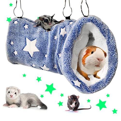 Noctilucent Luminous Guinea Pig Rat Hammock Bunkbed Hanging Tunnel and Soft Bed Mat for Ferret Hedgehog Chinchilla Squirrel Hamster Mice Sugar Glider Hideout Cage Accessories (1. Tunnel Hammock) - color: 9.Star Tunnel