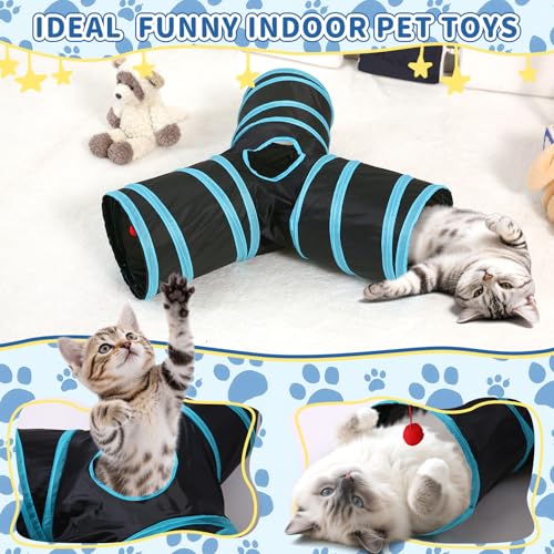Pet Cat Tunnel, Y-3 Way Tunnels for Indoor Cats, Collapsible Pet Tunnel for Kitten, Puppy, Rabbit, 25cm-Wide Tunnels, Durable & Breathable, with Peek Hole Toy Ball - color: Y-junction Tunnel & Black/Blue