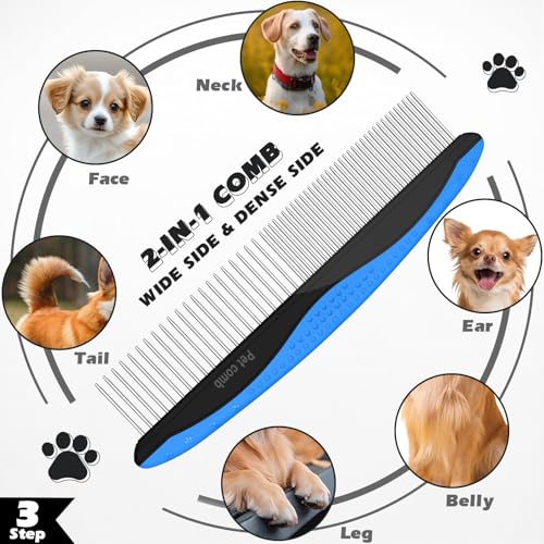 Professional 7 in 1 Pet Grooming kit I Dog Brush & Cat Brush I Dog&Cat Comb I Dog&Cat Nail Clipper/Trimmers with Nail File I Dog Bath Brush I Dog&Cat Flea Comb I Pet Supplies(Deep Blue) - color: Deep Blue