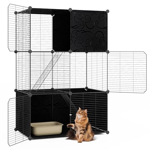 PETSITE Cat Cages Indoor, 3-Tier DIY Cat Enclosure with 2 Ladders, Detachable Metal Wire Kennel Catio with 3 Lockable Doors, Ideal for 1-3 Cats or Other Small Animals, 29 x 18.5 x 43 in