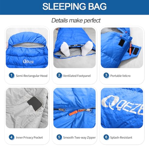 Down Sleeping Bag for Adults, 600 Fill Power Ultralight Backpacking | 600 Fill Power Down,Compact Carry,Ultralight Trail Use,Camping Hiking Backpacking,Cold and Warm Weather Use - color: 300g Down Filling-RoyalBlue