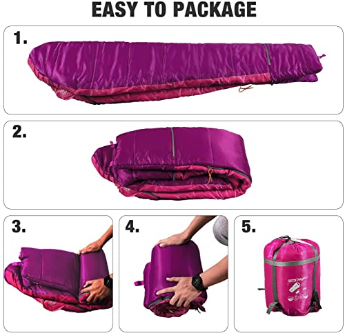 REDCAMP Kids Mummy Sleeping Bag for Camping, 3 Season Cold Weather Sleeping Bag Fit Boys,Girls & Teens, Blue/Rose Red - color: Pink with 2.4lbs Filling