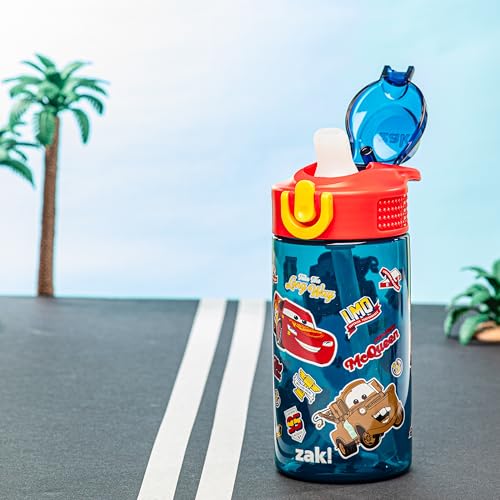 Zak Designs Disney Pixar Cars Sage 16oz Leak-Proof Straw Kids Water Bottle | BPA Free, Durable Plastic, Cupholder Friendly, Dishwasher Safe, Easy to Clean, Lid Lock, Handle, For School, Home, Travel - color: Cars (Lightning McQueen & Mater), size: 16 Ounc