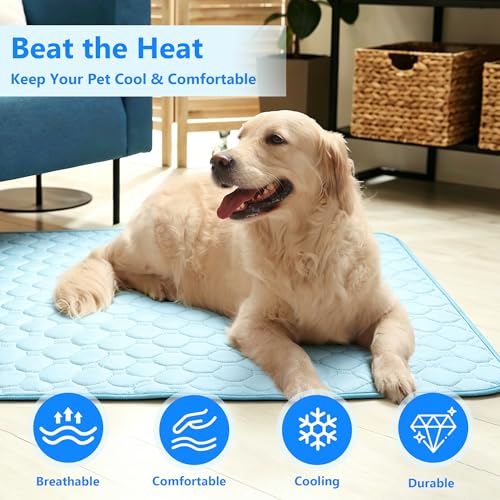 MCEAST Dog Cooling Mat 39" x 27.5" Self Cooling Pad for Dogs & Cats Non-Slip Cool-Chill Mats Summer Pet Blanket with Storage Bag Washable & Portable Cool Pet Pad for Floor Sofa Bed Car Travel, Large - size: Large