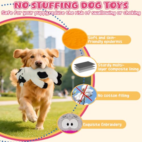 3Pack No Stuffing Dog Squeaky Toys, Plush with Crinkle Attract Medium Small | Durable Plush Puppy Teething Toys, Interactive to Keep Pets Busy, Toss Fetch Tug Play, Best Birthday Gift