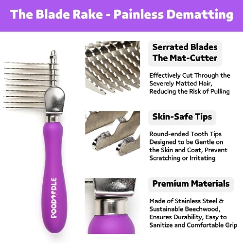 Pain-Free Dematting Comb Kit for Dogs & Cats, Dematting Rake & Detangling Dual-Side Comb Set, Dematting Brush for Dogs & Cats, Pet Grooming Tools Kit for Poodle Doodle & All Long Haired Pets