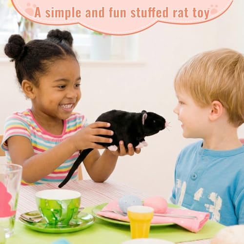 Realistic Black Rat Plush for Cats & Dogs - 12.6" Stuffed Animal Pet Toy, STEM Learning & Novelty Gift, Lifelike Mouse/Rat Plushie with Bendable Tail (Black) – Interactive Cat & Dog Toy.