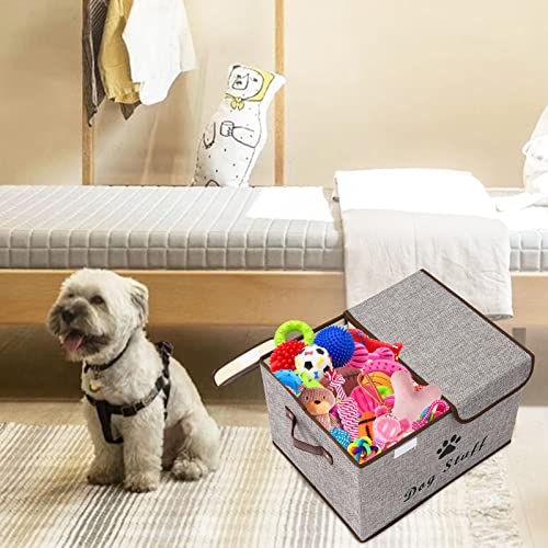 Large Storage Boxes - Linen Fabric Foldable Cubes Bin Containers With Lid and Handles for Dog Apparel, Accessories, Coats, Toys, and Clothing (Grey) - color: Gray