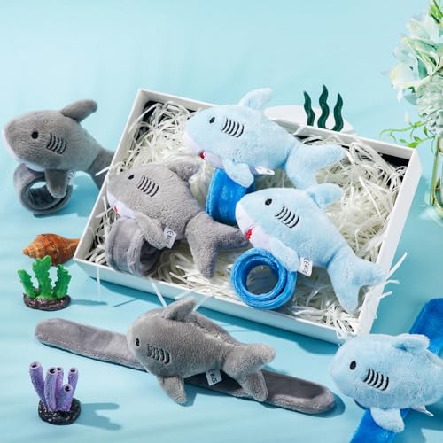 Lenwen 8 Pcs Plush Shark Slap Bracelets Stuffed Animals for Kids Cute Wrist Slap Bands Sea Animal Patting Wristband for Birthday Party Favors Boys Girls Gifts - style: Shark