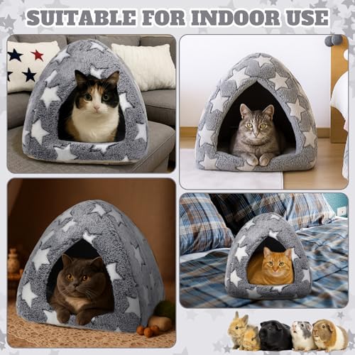 Cat Bed for Indoor, Self Warming Cozy Cat House Cave Bed Kitten Tent for Small Pets Hideout with Self Heating Mat Soft Removable Washable Cushion for Puppy Bunny Small and Medium Pet - size: 16 x 16 Inch
