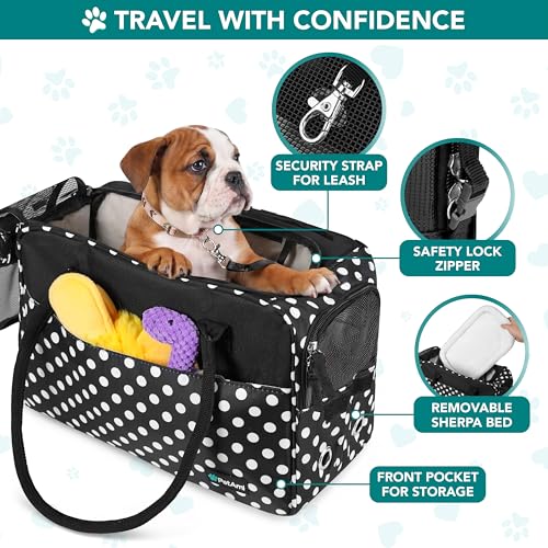 PetAmi Dog Purse Carrier for Small Dogs Cats, TSA Airline Approved Soft-Sided Pet Carrier with Pockets, Ventilated Travel Tote Bag with Bed & Shoulder Strap, Puppy Kitten, Max 12 lbs, Polka Dot Black - color: Polka Dot Black