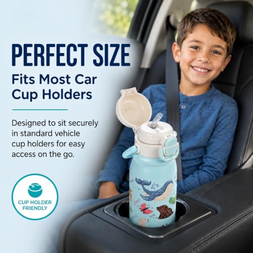18oz Insulated Stainless Steel Kids Water Bottle for School, Animal | 2-in-1 Straw & Spout Lid, Leak-Proof, BPA-Free, for Girls & Boys, Blue - color: 18oz Light Blue-Animal
