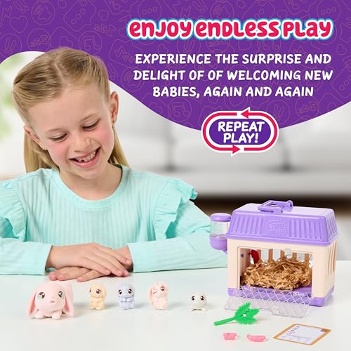 Little Live Pets Mama Surprise Minis Bunny, Reveals 2-4 Babies | Feed celery to reveal surprise babies with unique birthmarks, 2 accessories; interactive pet toy kids ages 4+ - style: Bunny
