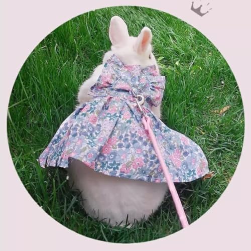 Rabbit Leash and Harness Set Adjustable Bunny Rabbit Dress Rabbits Clothes Outfit for Small Pet Ferret Guinea Pig Kitten Puppy (Pink,S) - color: Pink, size: S