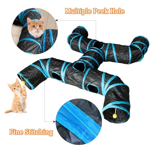 4-Way Large Cat Tunnel, H Shape Cat Tube Toy with Interactive Playing Balls, Peek Hole for Indoor Cats, Kitten, Kitty, Puppy, Rabbit (Black) - color: Black